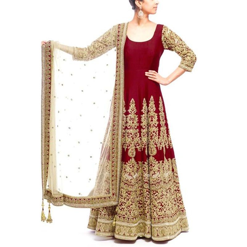 Maroon  Georgette  Semi  Stitched  Anarkali  for  Women