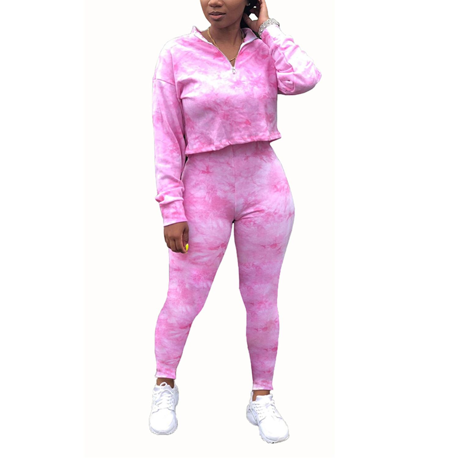 Women's Digital Print Outfits 2-Piece Fashion Casual Loose Long Sleeve Zippered Top + Pants Set