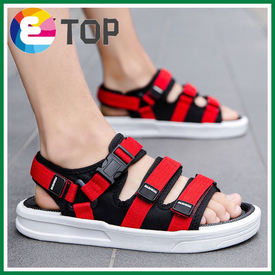 Men Summer Fashion Sandals Beach Sandals Outdoor Slippers Casual Sandals for Men(Grey,Red)