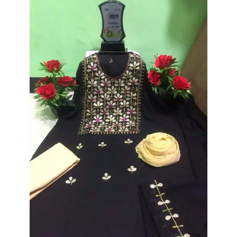 UnStitched weightless Georgette Embroidery salwar Kameez For women 3 peice