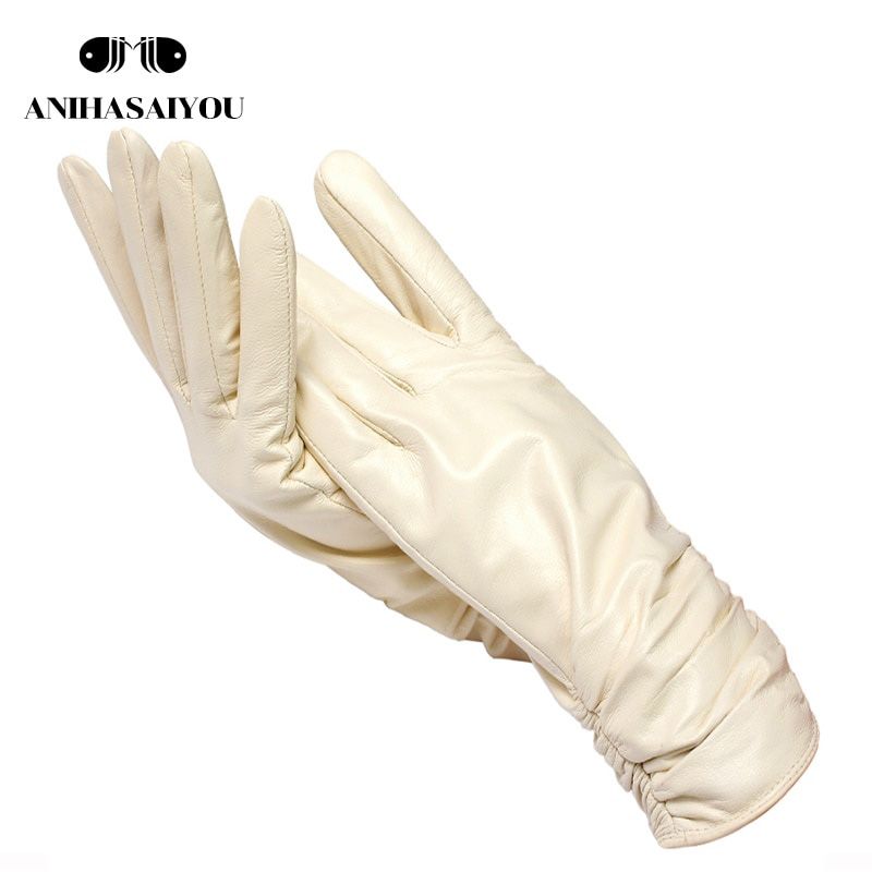 Classic pleated leather gloves women color leather gloves women sheepskin  Leather winter gloves women-2081