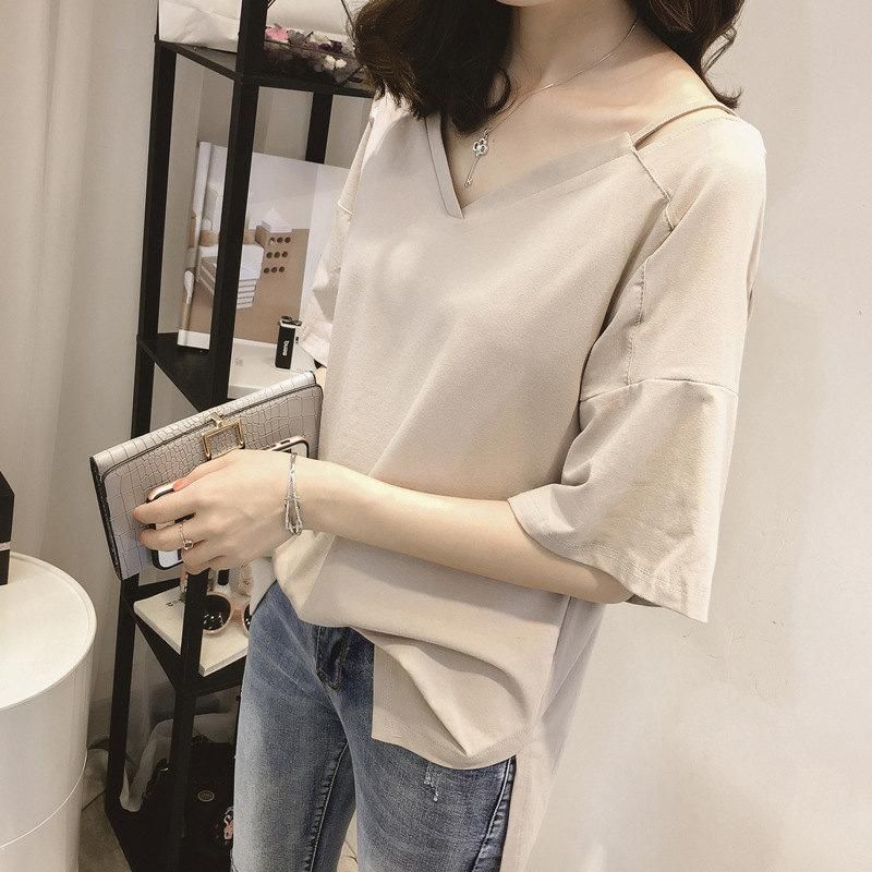 Korean Fashion Summer Korean Version Of Pure Color Plus Size Women's Loose Short Sleeve T-Shirt Lady Blouse Dress Woman