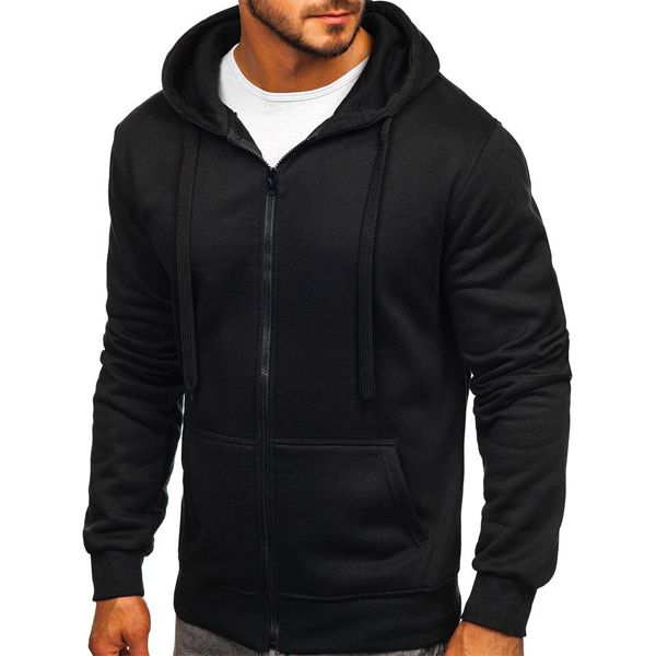 Men's Casual Zipper Hoodies Sweatshirts Male black Green Solid Color Hooded Outerwear Tops S-2XL