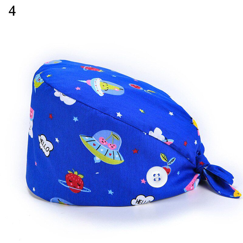 New Pure Cotton Printing Surgical Cap Uni Adjustable Nurse Cap Buckle Elastic Beauty Hats Baotou Cap Fashion Doctor Hat 2021