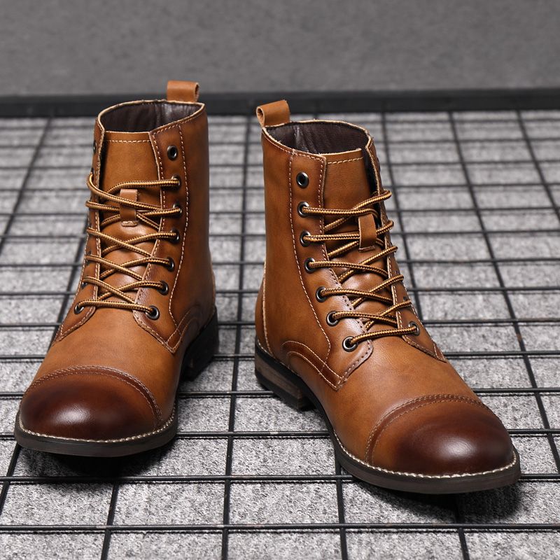 Gentleman Martin Boots Big Size：EU38-48 47 46 45 Men's High-top Boots British Style Retro  Boots Trendy Men Motorcycle Boots Pointed Leather Shoes Cowhide Boots Men High Quality
