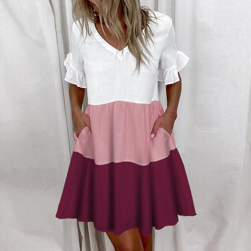 Elegant Floral Print Ruffle Women Mini Dress New Casual Short Sleeve Party Dress LadiesSummer Sexy V-Neck Dresses Vestidos