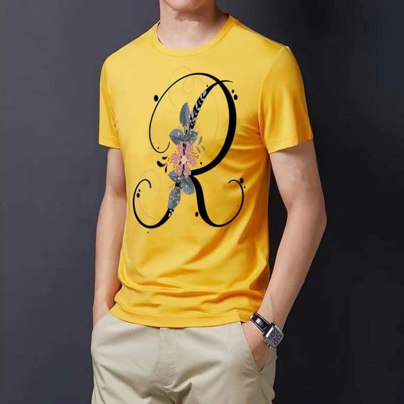Floral Alphabet Letters A To Z Yellow Color T-Shirt For Men's