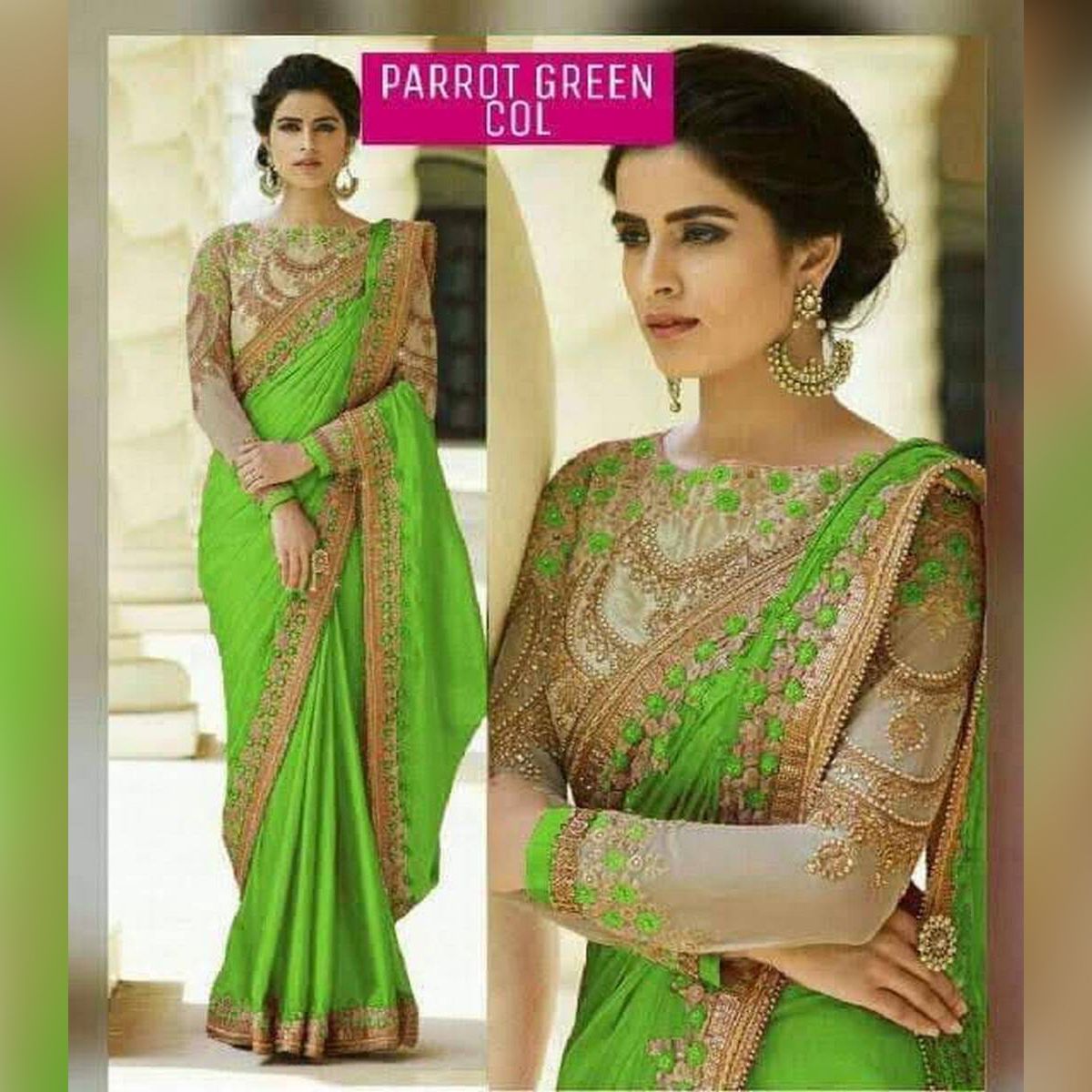 Parrot Green Colour Georgette Exclusive Desing Saree For Womrn