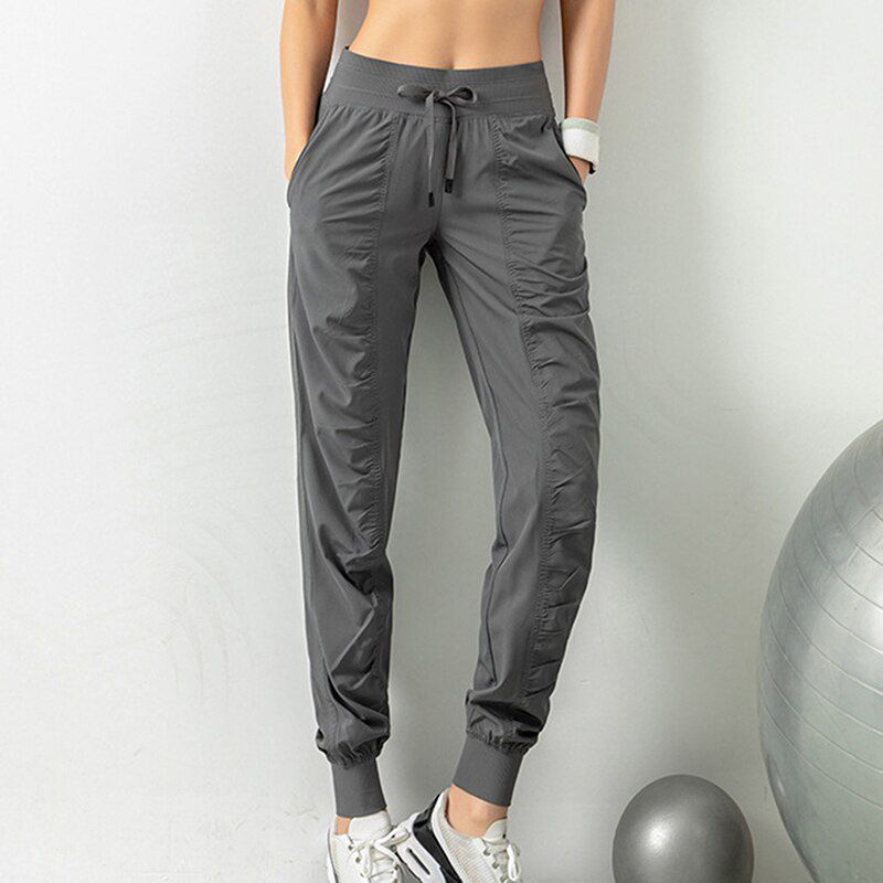 Fabric Drawstring Running Sport Joggers Women Quick Dry Athletic Gym Fitness Sweatpants with Two Side Pockets Exercise Pants