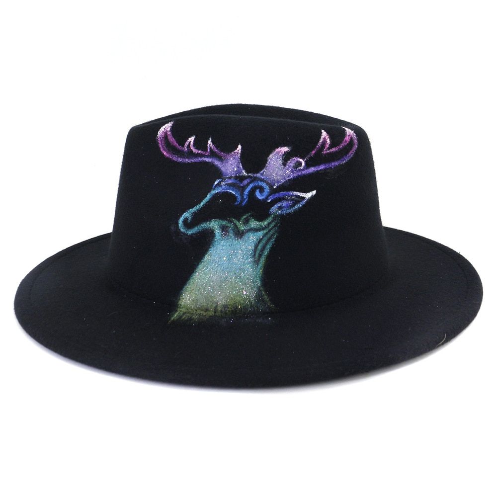fedoras for women chapeau femme hat  jazz hat felt hat  hand painted hatfashion fedora hat  cap  black wide brim hat western cap