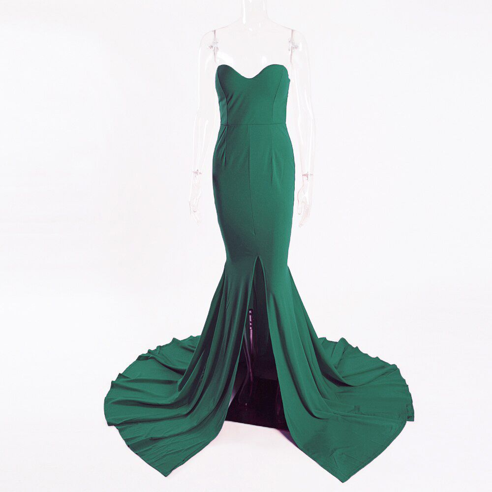 Strapless Long Black Maxi Dress Front Slit Bare Shoulder Red Women's Evening Summer Night Gown Party Maternity Dresses
