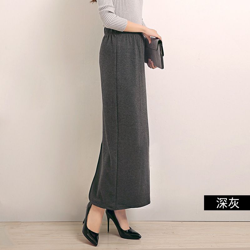 Yfashion Women's Skirt Cotton High-waist d-length Solid Color Split-end Skirt color