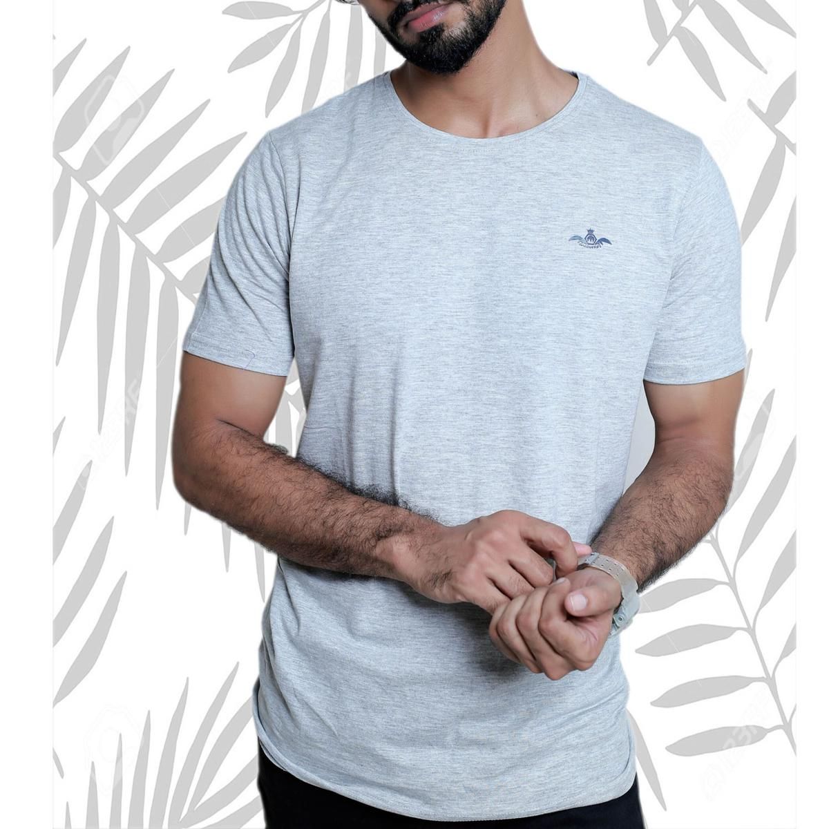 Masculine Gray Solid Cotton T-shirt For Men