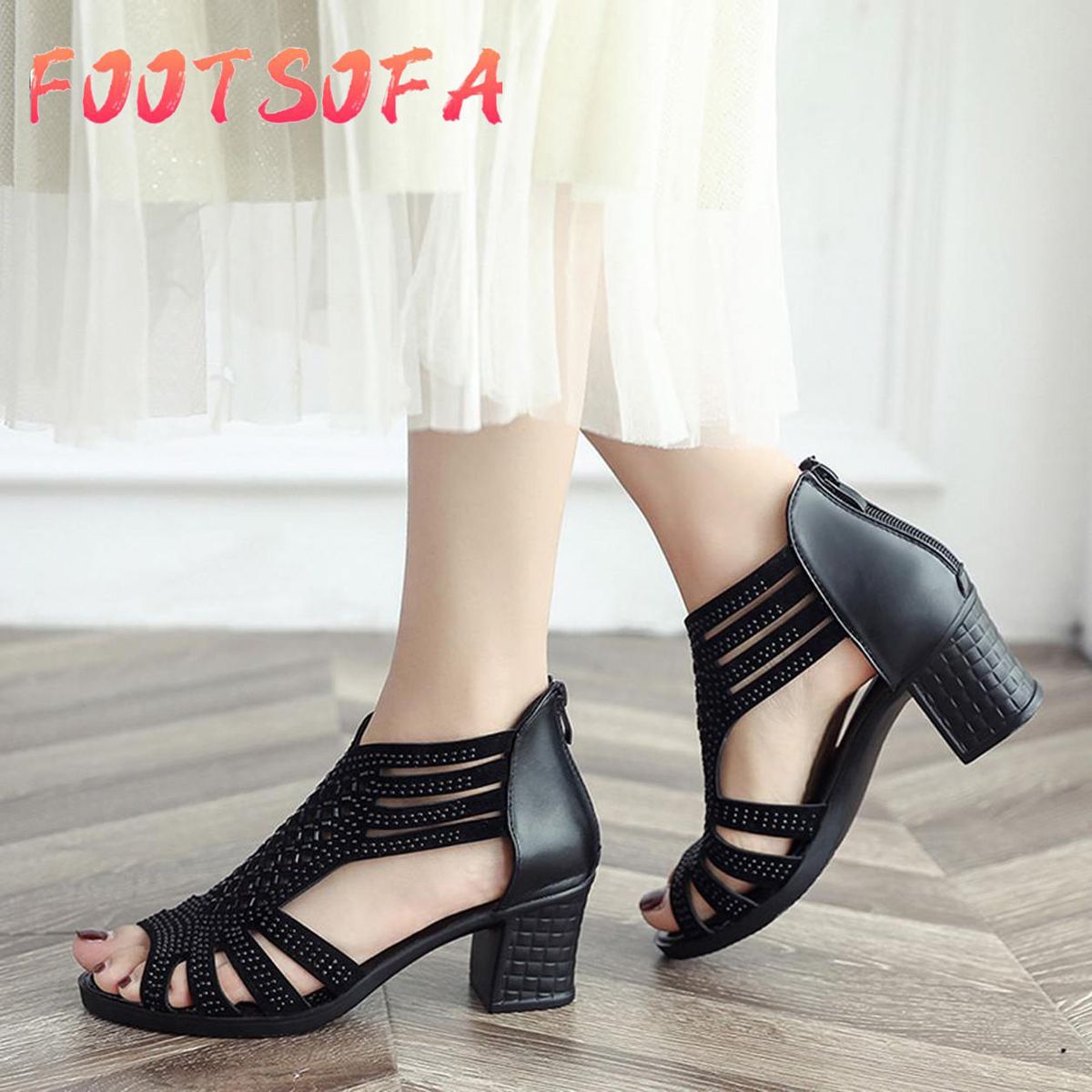Trendy Girl Korean Plus Size  Women Fashion Crystal Hollow Out Peep Toe Wedges Sandals High Hed Shoes