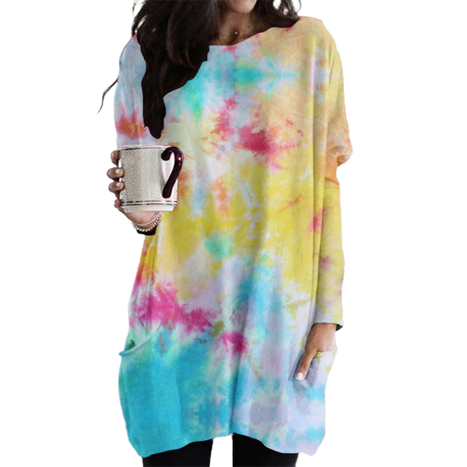 Sweatshirt Dress Long Sleeve Tie Dye Print O-Neck Sweatshirt Dress