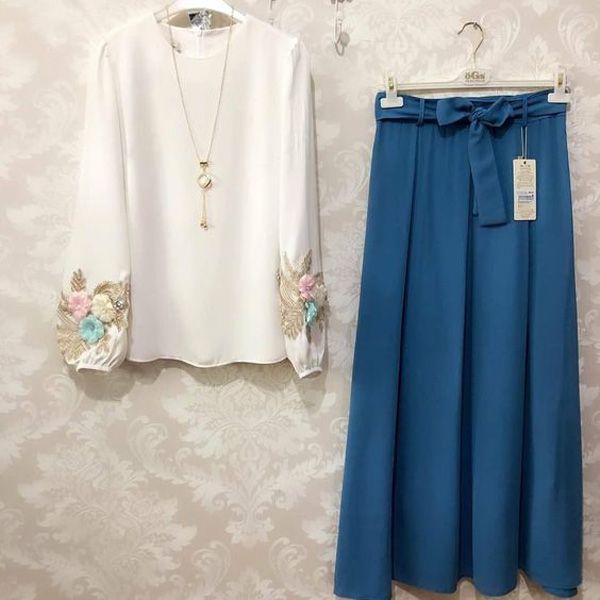 White Tops And Blue Skirt For Women