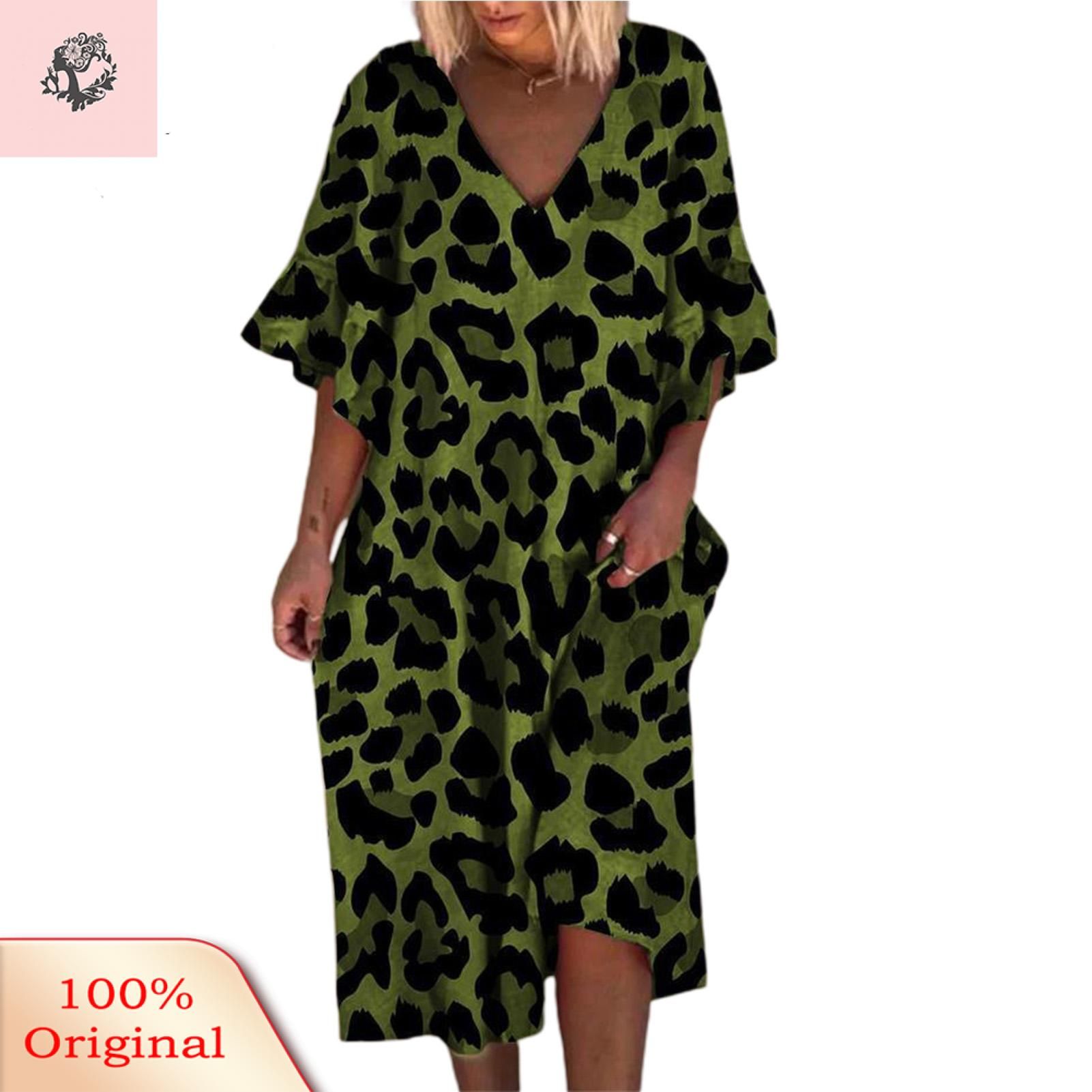 Sunnyheart Summer Dress Printing Process Women Leopard Print Baggydi Dress