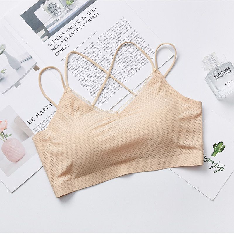 ice silk beauty vest condole belt push up  bra cross belt chest cushion gathered bras for women lingerie lady modis