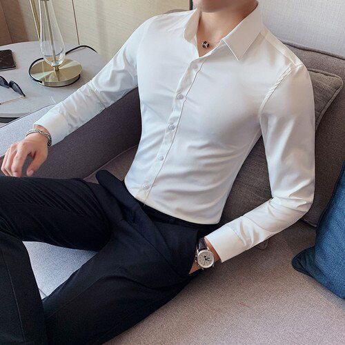 2021 British Style New Solid Shirt Men Long Sleeve Fashion Autumn Business Formal Wear Men Shirts Slim Fit Casual Blouse Men 5XL