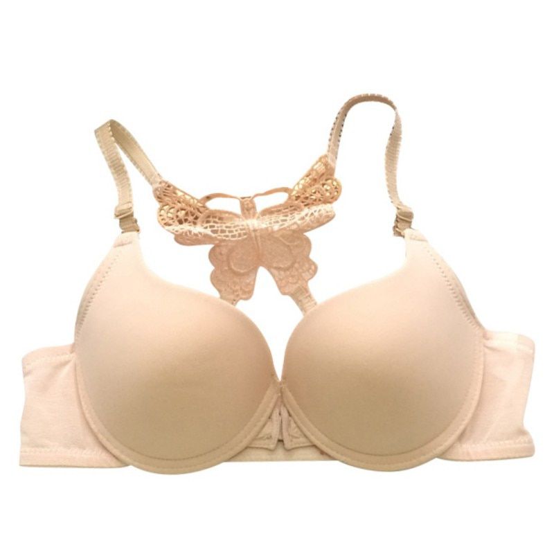 Women Front Closure Underwear Push Up Bras Solid Back Beauty Butterfly Y-Line Back Shape Straps Brassieres Unlined Bras