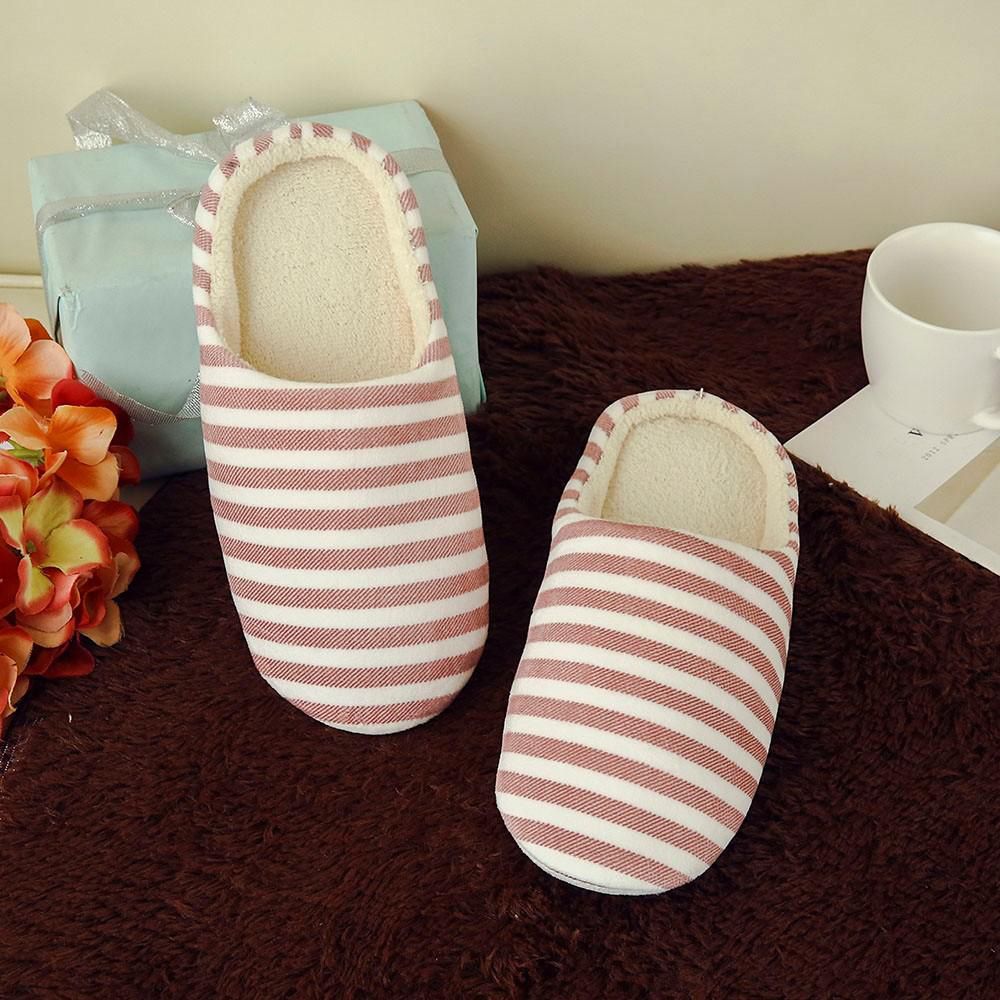 Home slippers for women Warm Striped Slipper IndoorsAnti-slip Winter House shoes for women