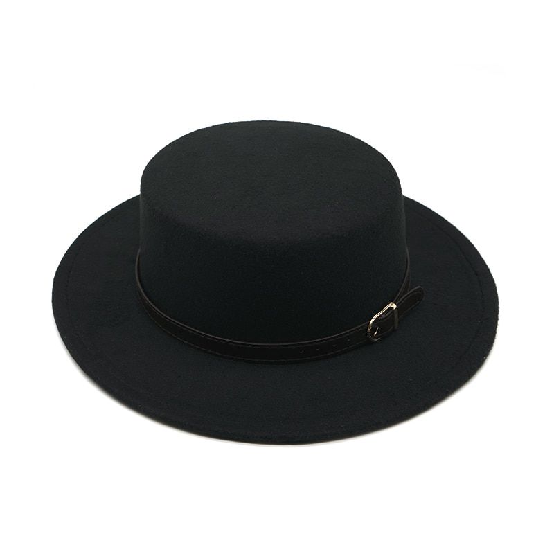 New Fashion 8CM Big side  Vintage Wide Brim Felt Bowler Hats Floppy ClocFedora Cap Hat Band Bowler Elegant female hat