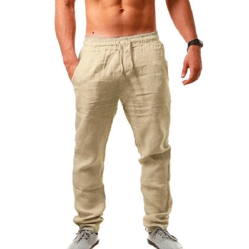 KB New Men's Cotton Linen Pants Male Autumn New Breathable Solid Color Linen Trousers Fitness Streetwear S-3XL