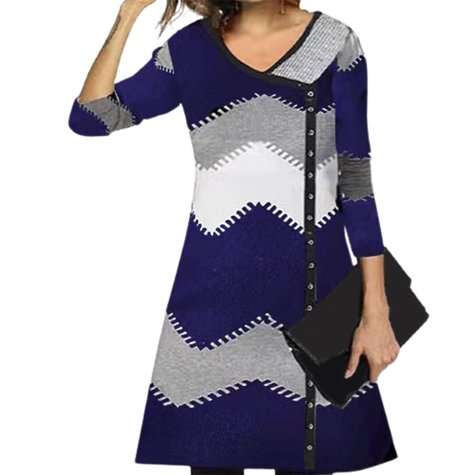 ddle Dress Color Matching Leisure Simple Ladies Dress