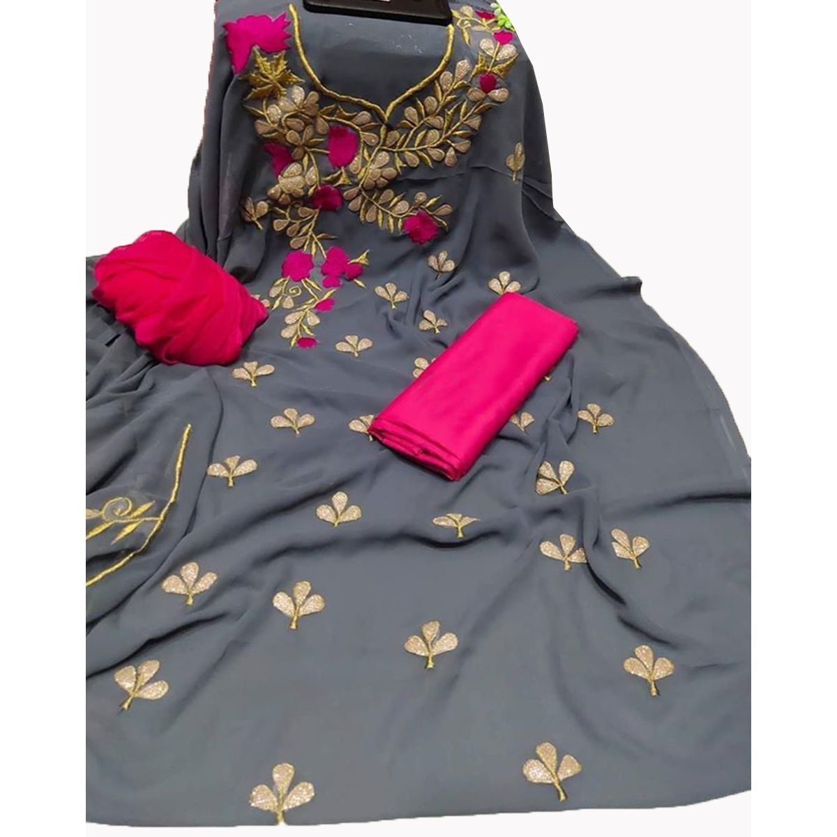 Ash Color Unstitched Georgette Salwar Kameez for Women
