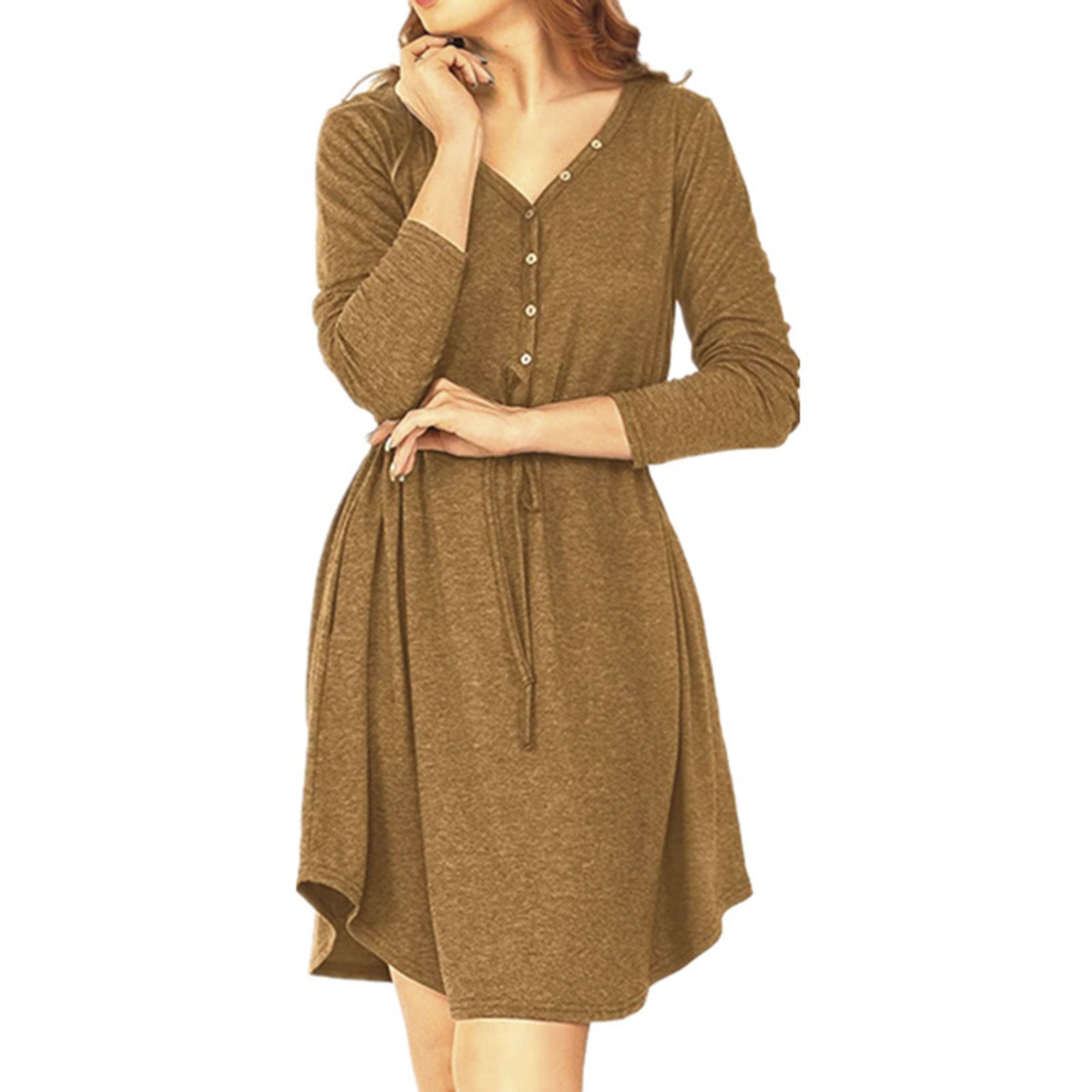 Solid Dress Lightweight Half-open Plket Women Solid Dress
