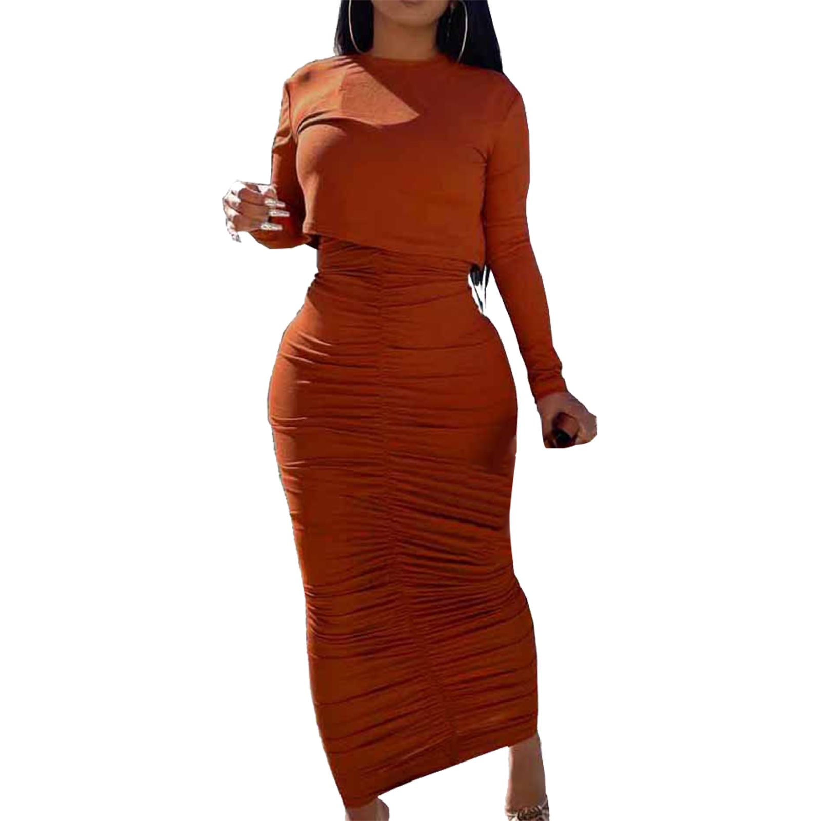 Dress Top Set Chest Wrap O-Neck Crop Top Skinny Dress Set