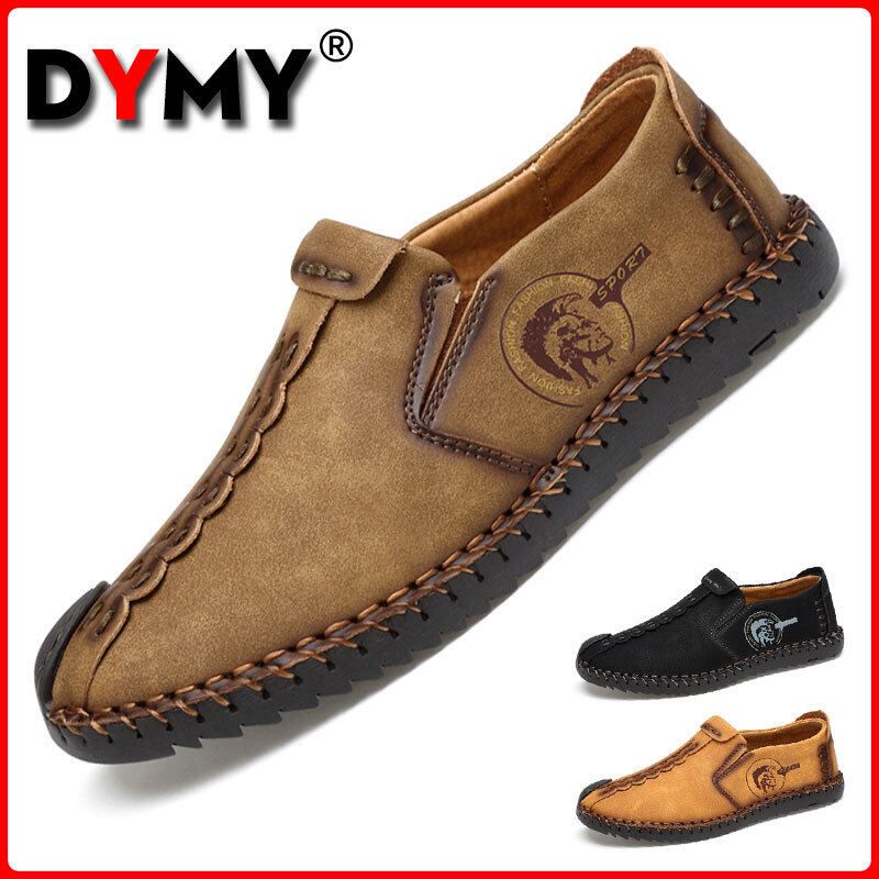 DYMY Men Flats Shoes Men Casual Sneakers Leather Shoes Flat Loafers Men Boat Shoes Fashion Lightweight Comfortable Flats Men Artificial Leather Soft Shoes Large Size 38-47