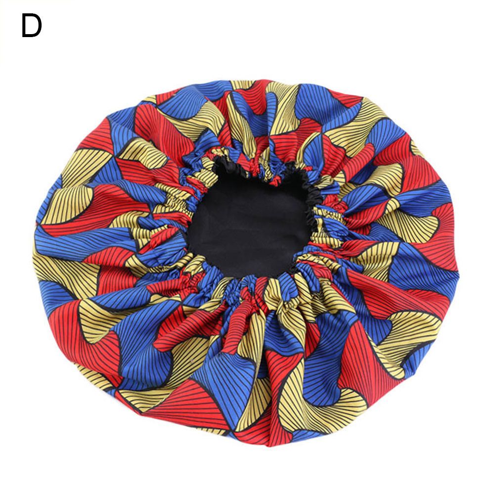 Women African Floral Print Round Cap Double Layer Wide Band Sleep Makeup Bonnet