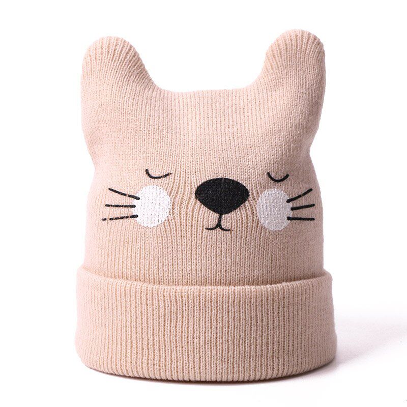 Children Cute Hats For Girls Boys Spring And Winter Cartoon Cat Ears Knitted Cotton Bean Hats Newborn Solid Hats
