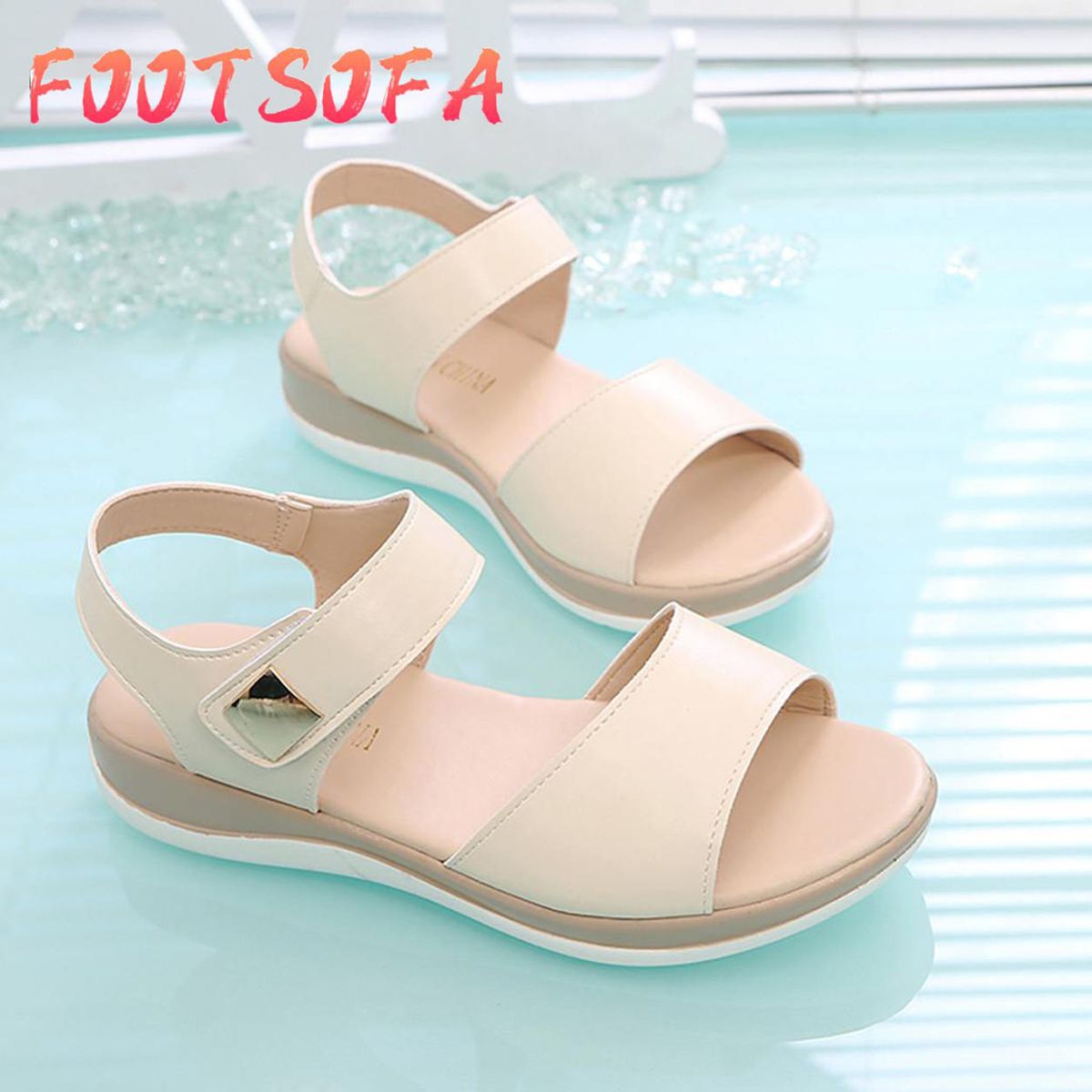 Korean fashion sandals for women  with heels Women' Sandals Student Flat Open Toe Shoes Thick Bottom Fish Mouth an Sandals