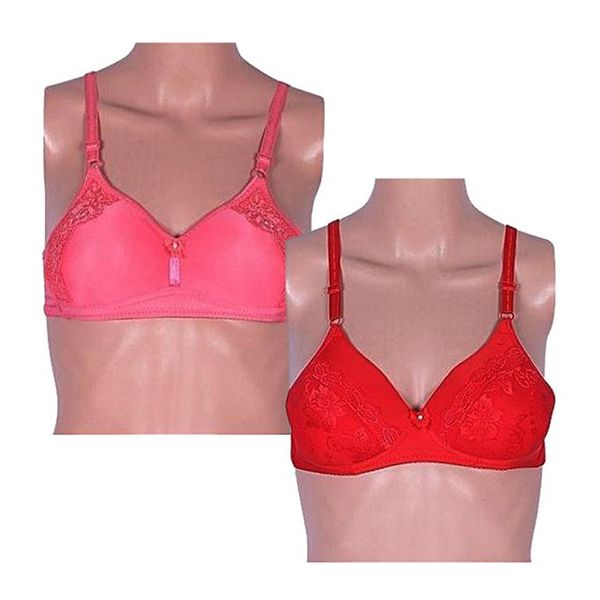 Coral and Red Foam Bra For Women - 2Pcs