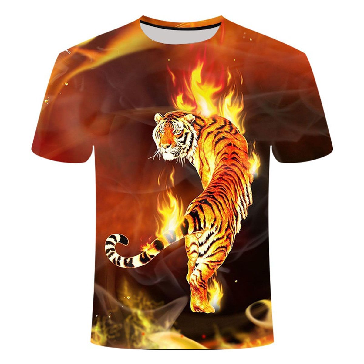 fashion Men's Summer T-shirt With Round Neck Short Sleeve Blue green red purple Flame 3D Printed Top