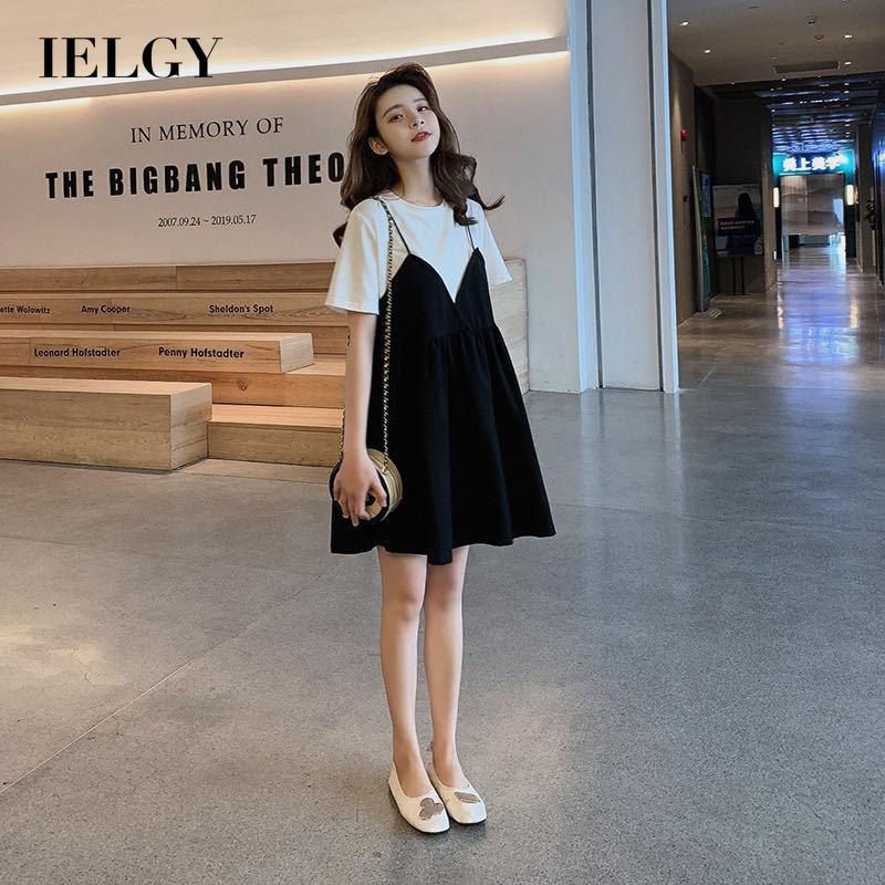 IELGY 2021 summer style small fresh and loose short-sleeved fake two-piece dress summer