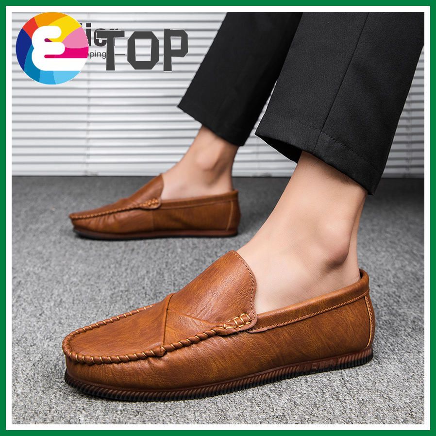 Senlier Men‘s Fashion Leather Shoes Casual Driving Loafers Slip on Flat Shoes For Men Kasut Lelaki (Black,Brown,Red)