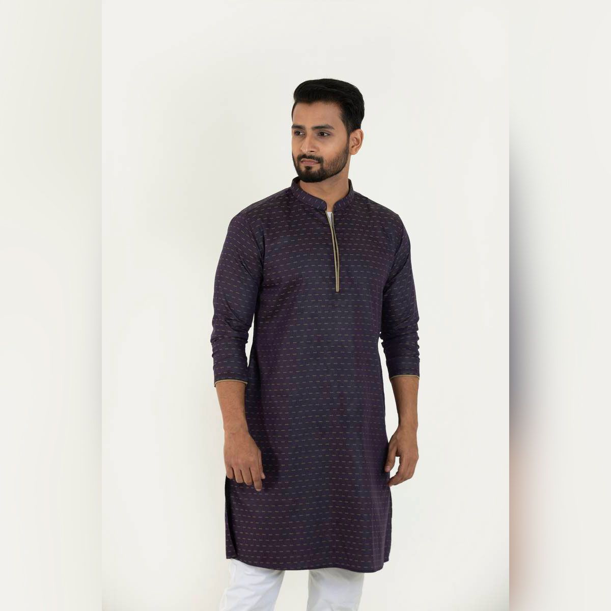Masculine  Semi Fit Jacquard Panjabi For Men
