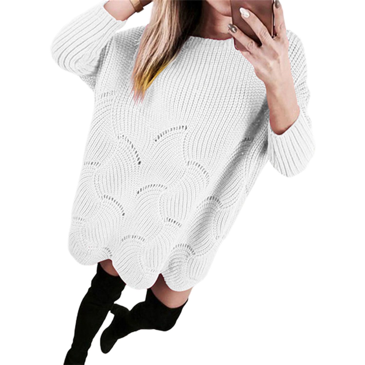 Women Sweater Solid Color Solid Color Round Neck Winter Sweater