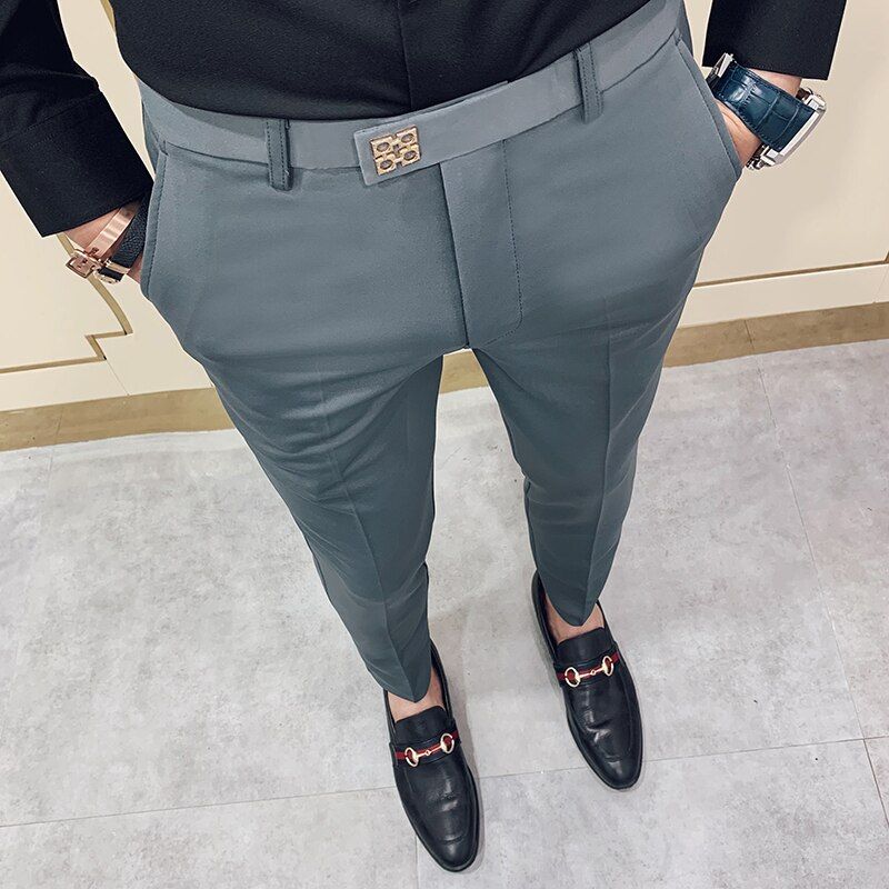 Pantalones Hombre Spring Summer 2021 New Pants Men Korean Slim Fit Men Casual Pants Streetwear Man Trousers Men Black Gray