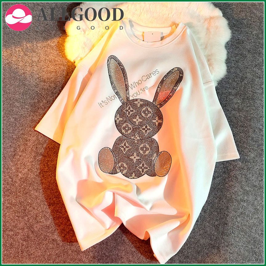 New Spring Summer Short-sleeve Tshirts for Women Loose All-match O Neck Pullovers Top Hot Diamond Cartoon Girl Cotton T-shirt