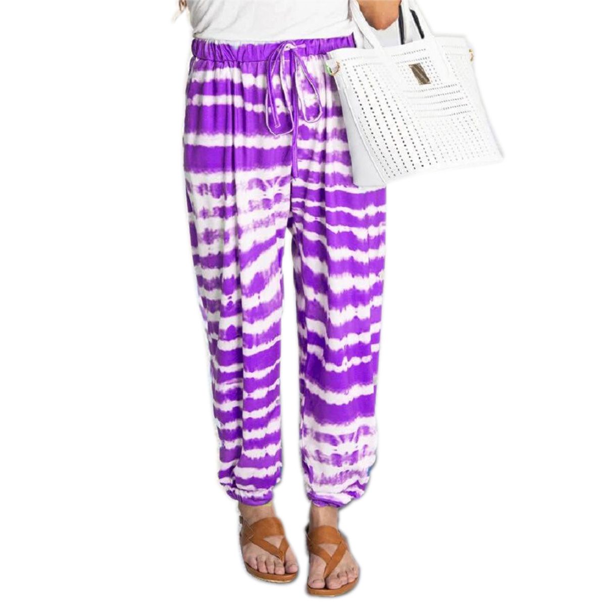Women Korean Loose Trousers Fashion Tie-dye Stripe Pattern High Waist Casual Pants Girl Sports Pants