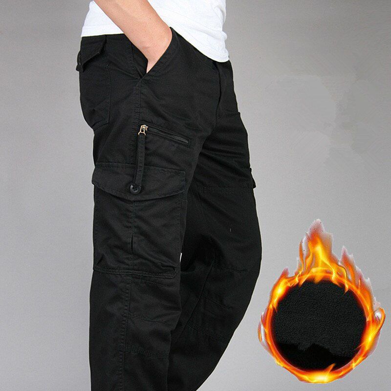 Men's Winter Cotton Fleece Warm Cargo Pant Men Joggers Pants Windbreaker Overalls Men Loose Baggy Joger   Pants