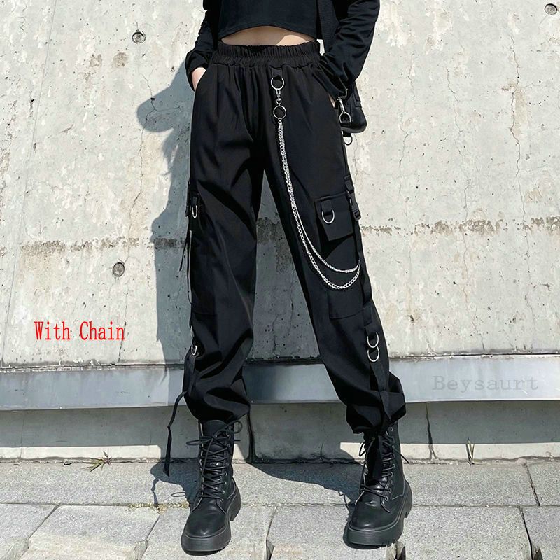 Hot Big Pockets Cargo Pants Women High Waist Streetwear Pants Baggy Tactical Trouser  Hop Joggers Pants Female