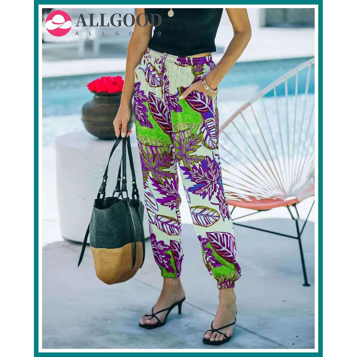 Floral Print Pants Women's Wide Leg Pants Bow Sash High Waist Long Pants Floral leggings Plus size 5XL Women's Print Pants