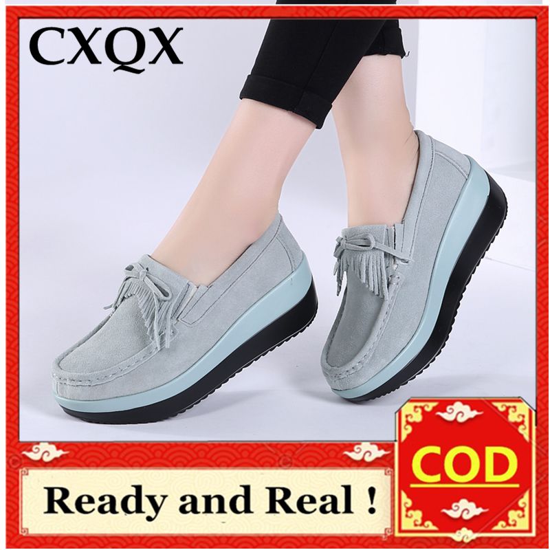Women Shoes Wedges Loafers Leather Slip-ons Casual Platform Shoes Mother Shoes Boat Shoes Large Size 35-42
