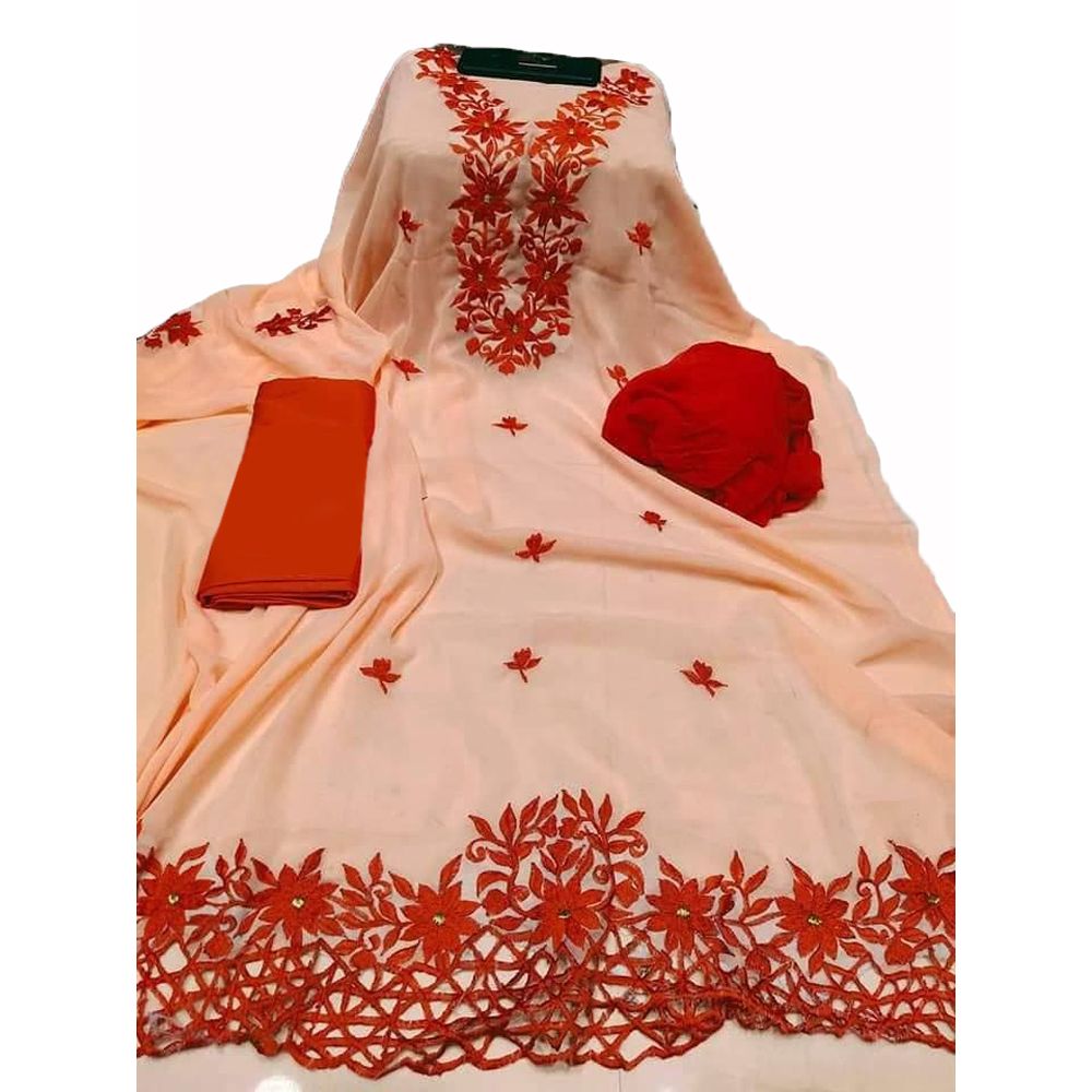 Orrange Color Indian Unstitched  Georgette Glass Work Salwar Kameez For Women {3 Piece}