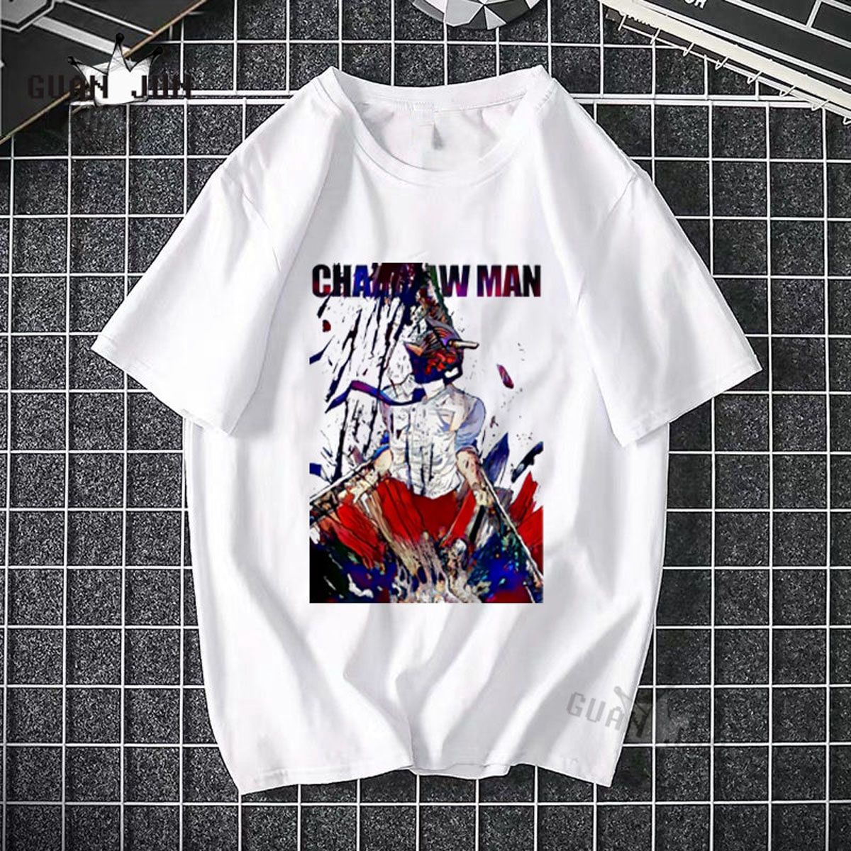 EU Size 100% Cotton Men T Shirt Chainsaw Man Tops Jn Style Anime Manga Summer Black Short Sleeved Tshirt Women